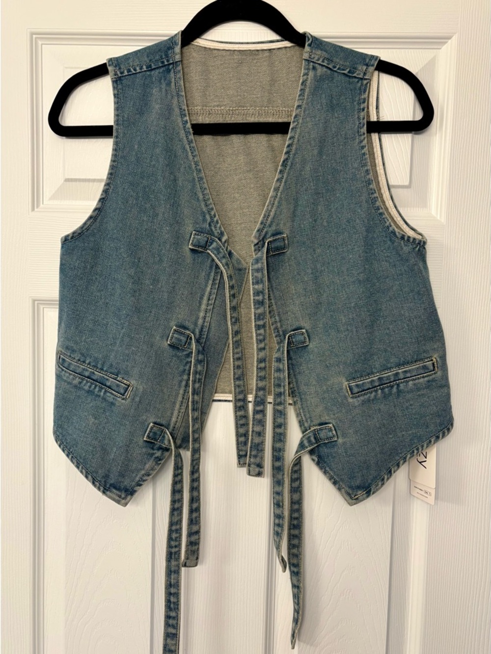 SHEIN Light Blue Denim Tie-Front Vest